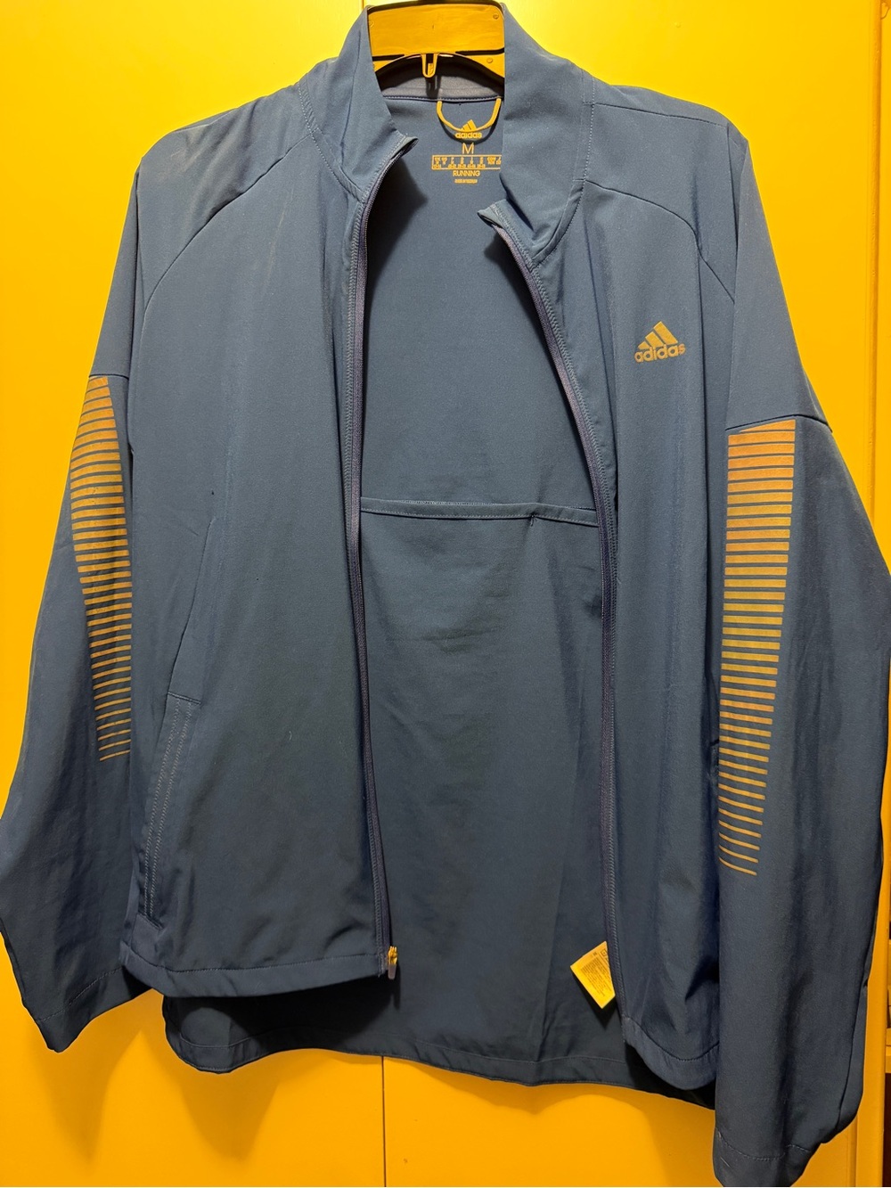 adidas Blue Performance Full-Zip Jacket with Yellow Accents